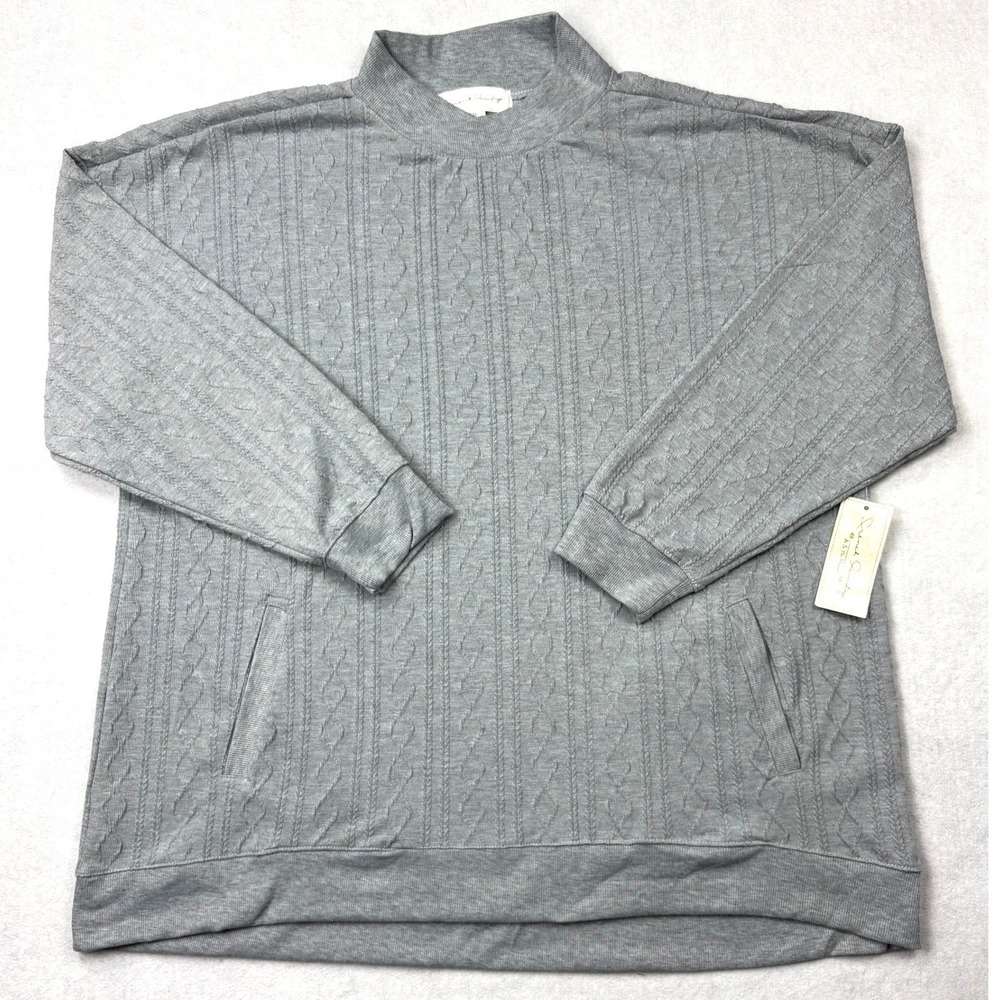 French Laundry Women 3X Gray Mock Neck Cable Knit Top Long Sleeve Pockets NWT